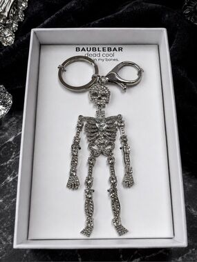 BaubleBar Dead Cool Silver Skeleton Bag Charm Key Chain Crystal Rhinestones